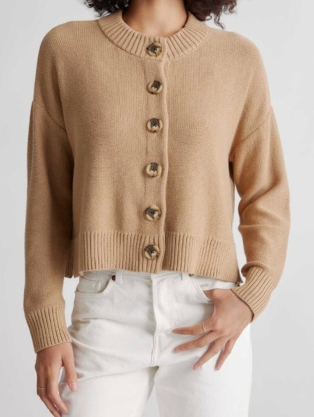 Quince Organic Cotton Camel Cropped Cardigan - Picture 6 of 16